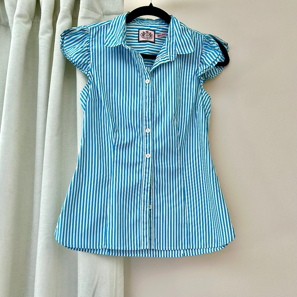 Juicy Couture Blue Striped Button Down - Size 0